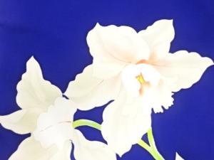 アンティーク　塩瀬　手描き　花模様名古屋帯